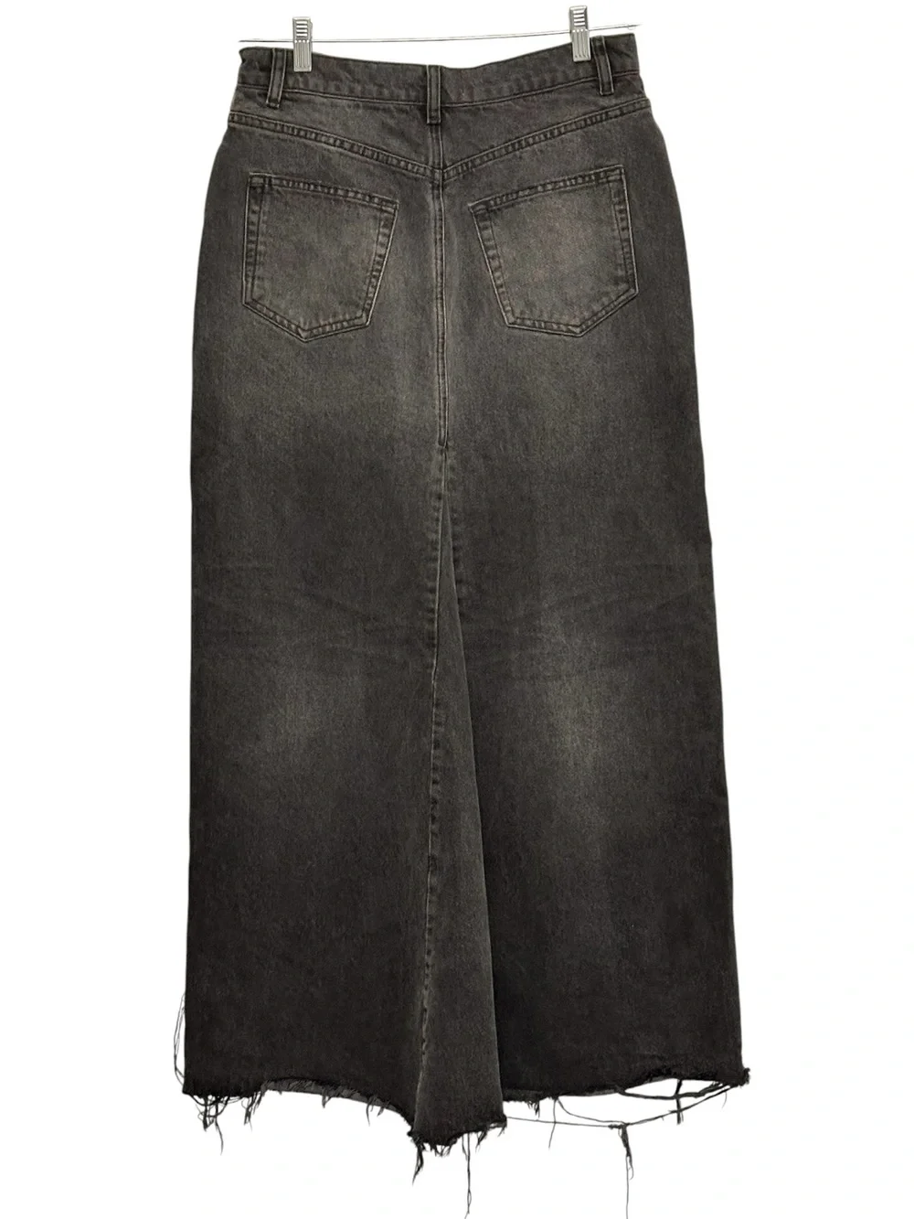 Reformation Women's Tazz Maxi Front Slit Denim Skirt Washed Black Raw Hem SZ 28